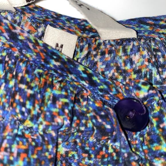 Tucker Speckled Pattern Button Up Top The Classic Blouse Blue Silk Med $295 - Picture 7 of 9